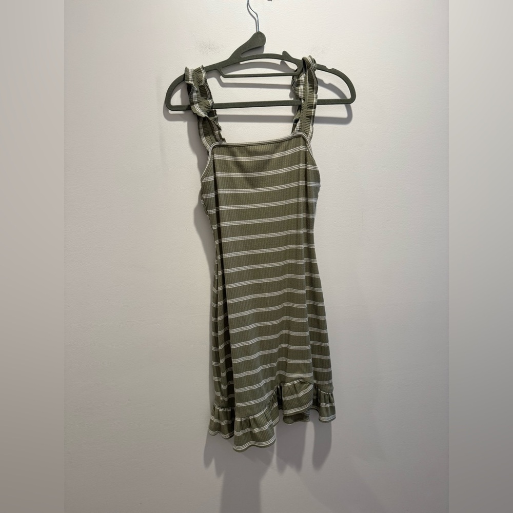 Le Lis Olive Green and White Striped Ribbed Mini Dress